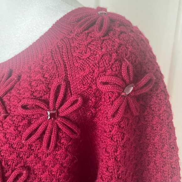 Talbots 100% Merino Wool Holiday Christmas Sweater Embroidered Burgundy Knit - Picture 5 of 9